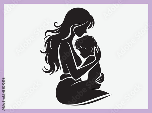 Mother's Day Silhouette, Mother Embracing Child, mom and child, mom and son, mom and daughter silhouette