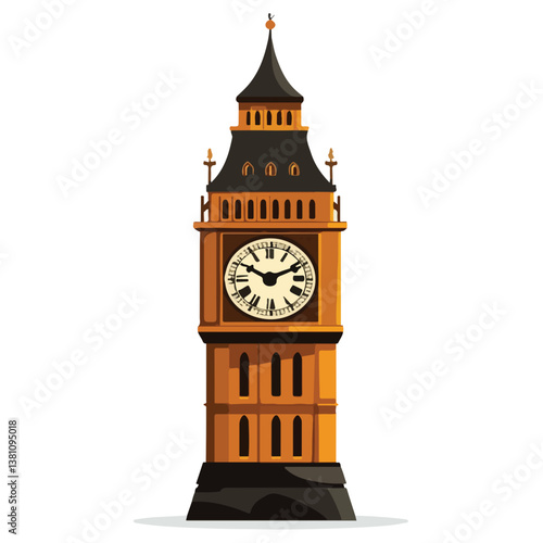 Famous British clock tower Big Ben isolated, vector, illustration