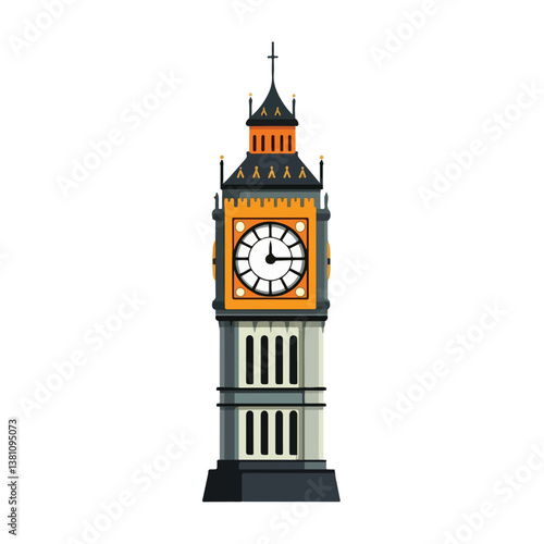 Famous British clock tower Big Ben isolated, vector, illustration
