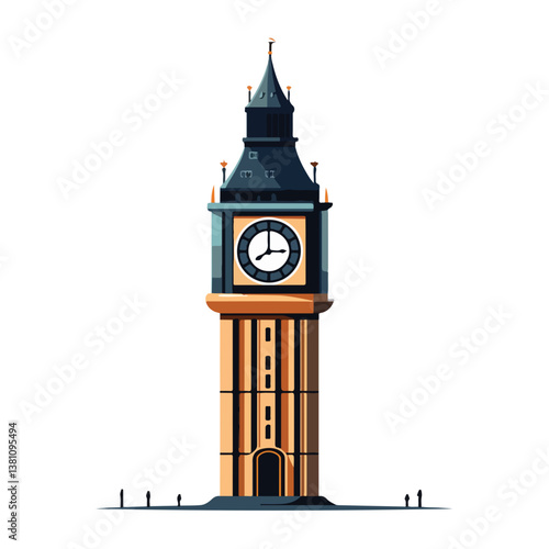 Famous British clock tower Big Ben isolated, vector, illustration