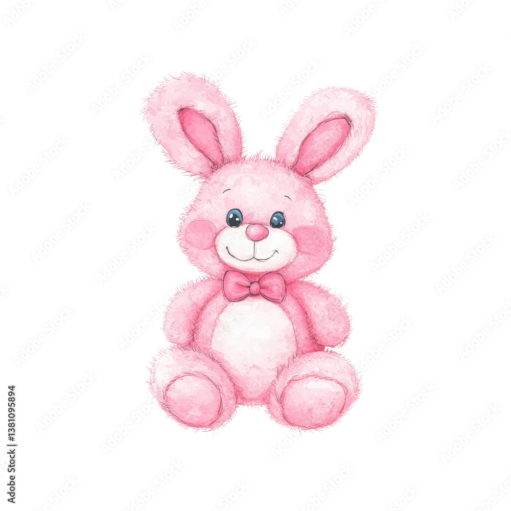 Adorable Pink Plush Bunny Rabbit Toy Illustration Adorable Pink Plush Bunny Rabbit Toy Illustration