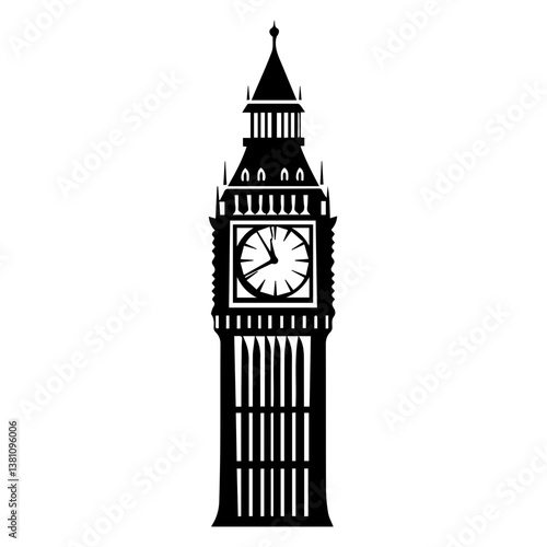 Famous British clock tower Big Ben isolated, vector, illustration