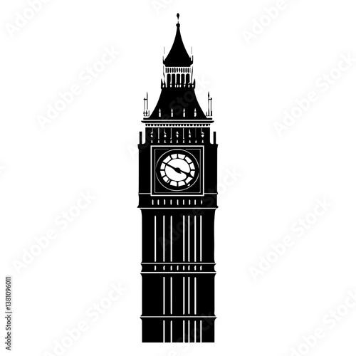 Famous British clock tower Big Ben isolated, vector, illustration