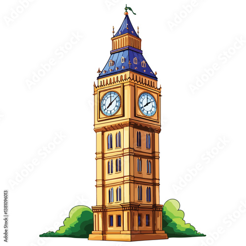 Famous British clock tower Big Ben isolated, vector, illustration