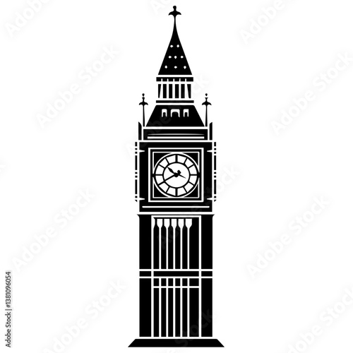 Famous British clock tower Big Ben isolated, vector, illustration