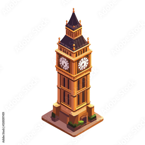 Famous British clock tower Big Ben isolated, vector, illustration