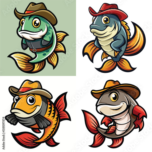 carp fish cartoon styled mascot with a cow head