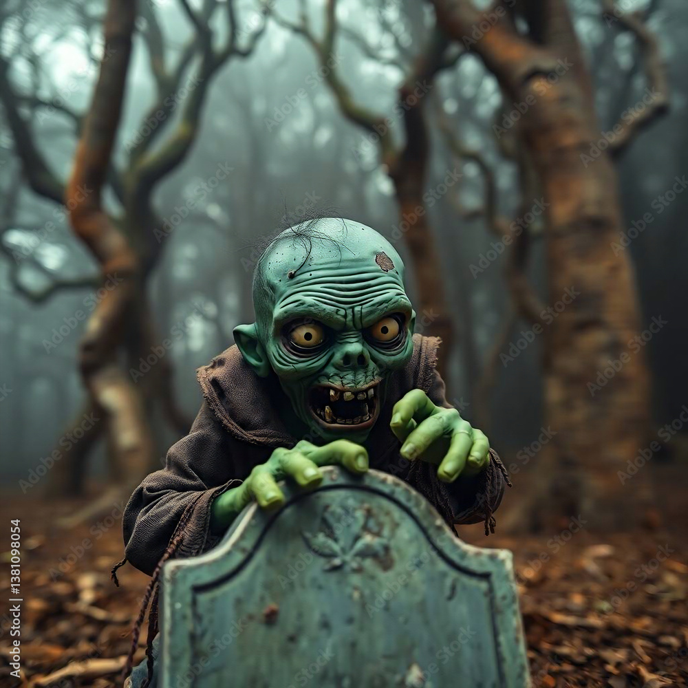Cartoon-Style Zombie Rising from Grave in Eerie Forest with Glowing Green Light – Horror Comic Art – Generative AI Cartoon-Style Zombie Rising from Grave in Eerie Forest with Glowing Green Light – Horror Comic Art – Generative AI