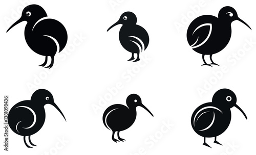stylized kiwi birds in black silhouette design