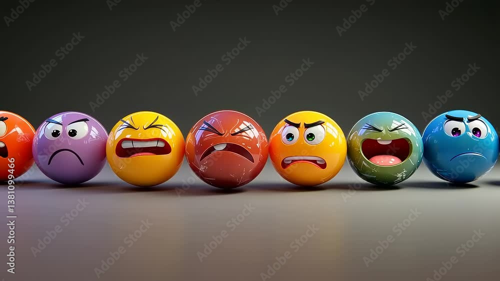 A Row of Colorful 3D Emojis Expressing Various Negative Emotions A Row of Colorful 3D Emojis Expressing Various Negative Emotions