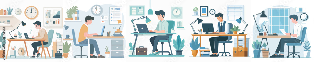 collection of young men working in the office vector collection of young men working in the office vector