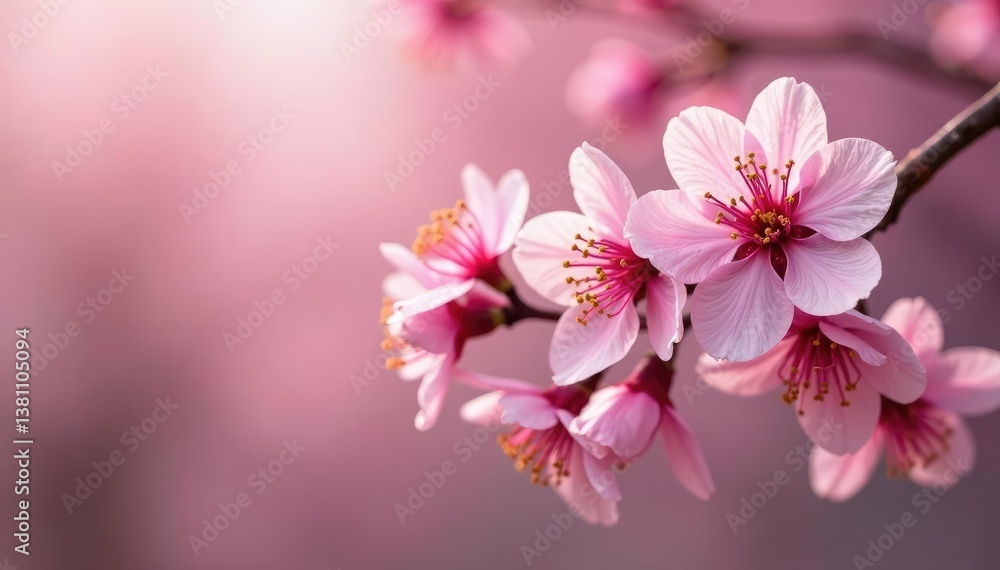 Pink almond blossom in full bloom on a branch, pink, blooms, nature Pink almond blossom in full bloom on a branch, pink, blooms, nature