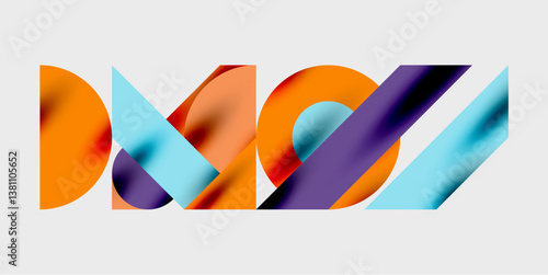 Abstract shapes overlap, creating dynamic composition. Vibrant orange, purple, blue hues dominate. Smooth gradients add depth, modern aesthetic.