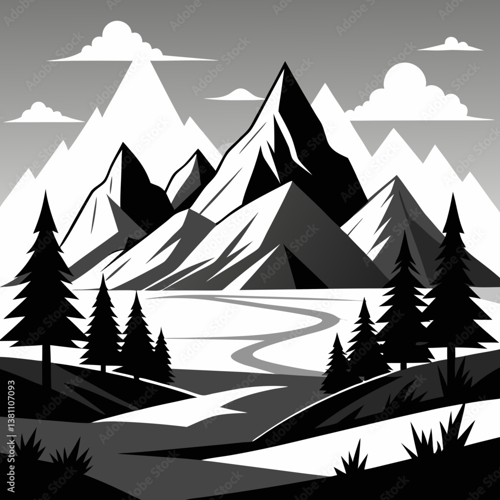 Obraz premium winter landscape with trees and mountains