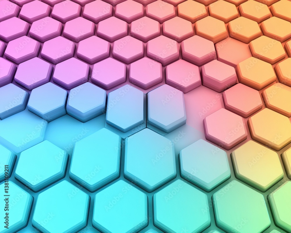 Hexagonal Geometric Art with Colorful Gradient in a Modern Grid Pattern Hexagonal Geometric Art with Colorful Gradient in a Modern Grid Pattern