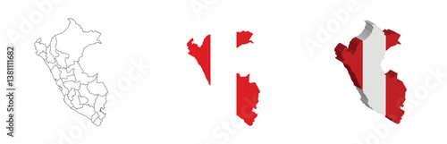 Peru outline, fill with flag and 3d map
