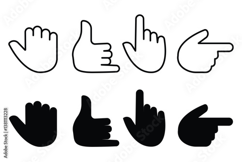 Human Hand Icons Set In Flat Style Vector Illustration. hand gesture icon. flat style.