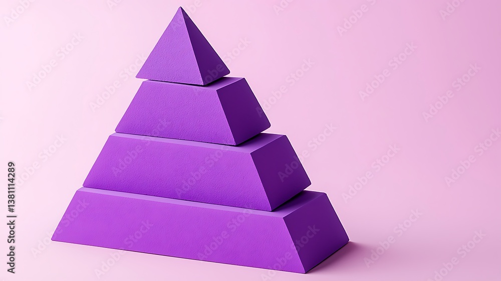 Purple pyramid layers on pink background; growth concept Purple pyramid layers on pink background; growth concept