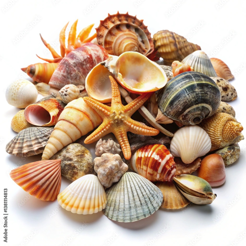 Many Shellfish in Front of White Background Many Shellfish in Front of White Background