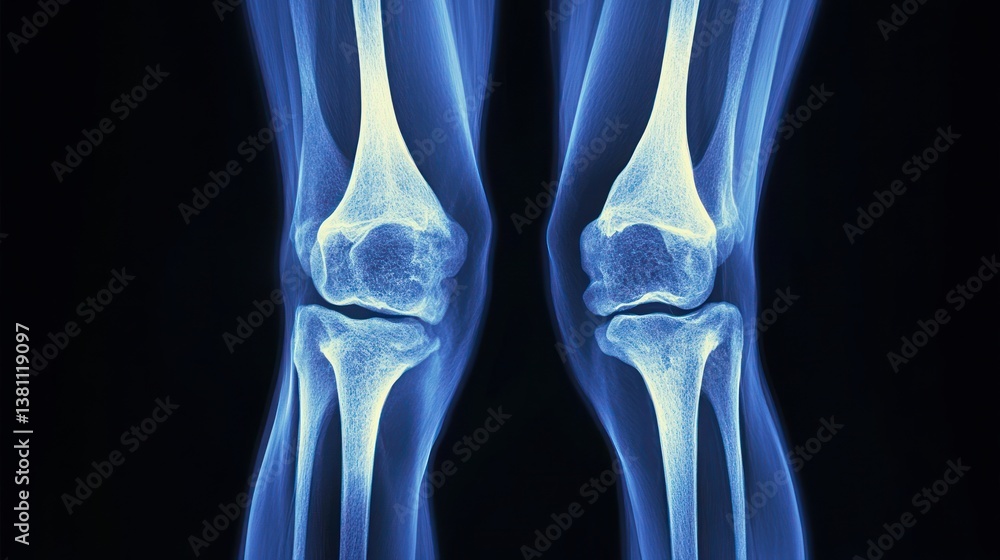 X-ray image of human knee joints displaying bones X-ray image of human knee joints displaying bones