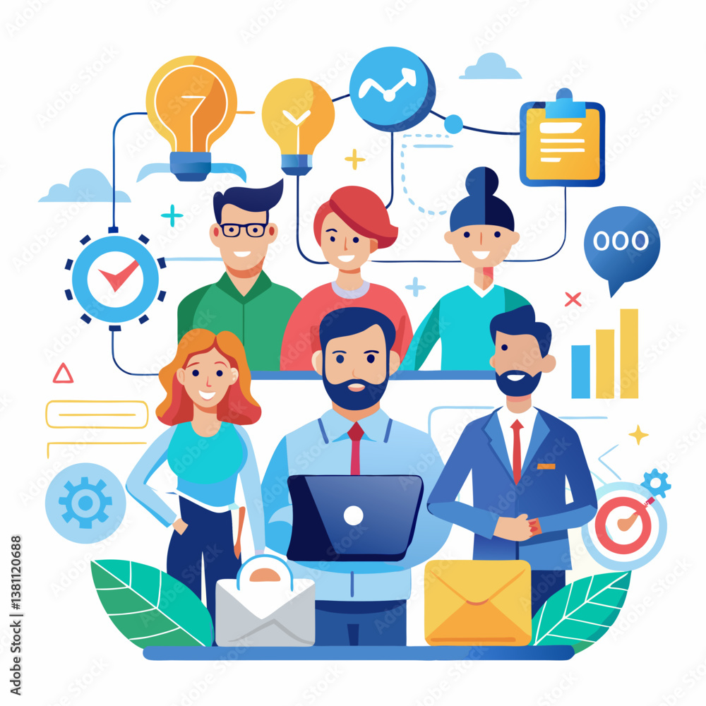 A high-quality vector illustration showcasing a business planning team, ideal for AI graphics design projects, presentations, and digital products. A high-quality vector illustration showcasing a business planning team, ideal for AI graphics design projects, presentations, and digital products.