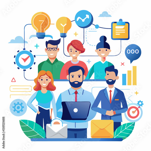 A high-quality vector illustration showcasing a business planning team, ideal for AI graphics design projects, presentations, and digital products.