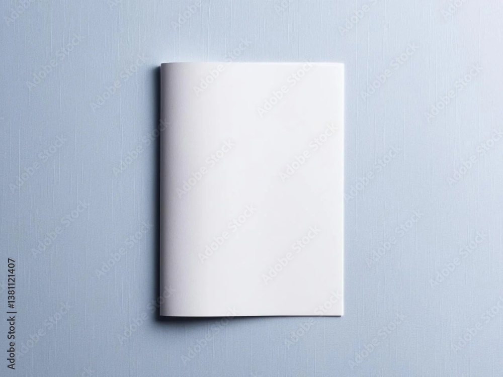Blank white A4 brochure mockup on light blue background. Blank white A4 brochure mockup on light blue background.