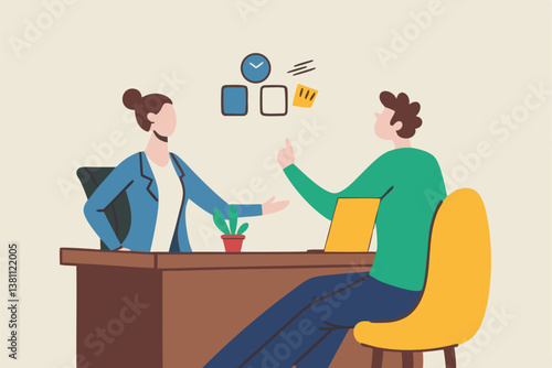 Job interview, business discussion meeting or recruitment manager, candidate answer question or career development, communication or hiring concept, business people answer question in job interview.