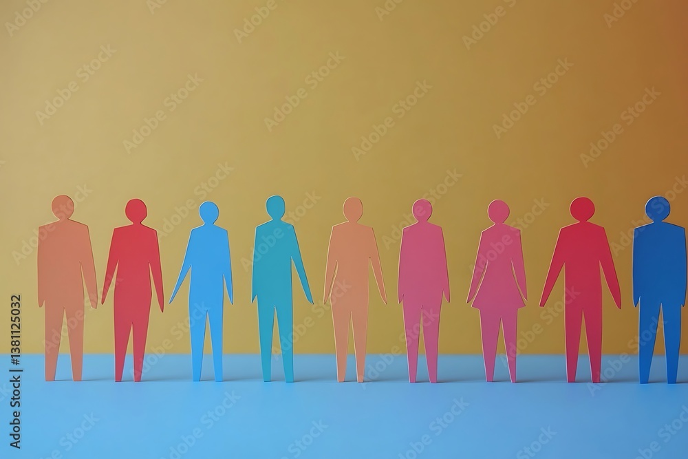 Obraz premium Connected Colorful People Teamwork Success Blue Background