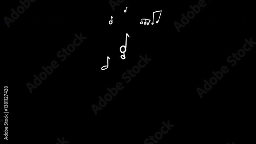 4 musical doodles in the form of notes in white on a transparent background