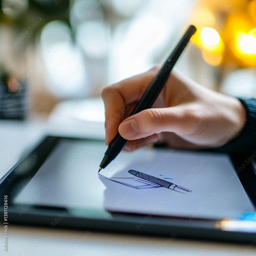 Digital artist creating designs with a pen tablet home office illustration process cozy environment close-up view creative concept Digital artist creating designs with a pen tablet home office illustration process cozy environment close-up view creative concept