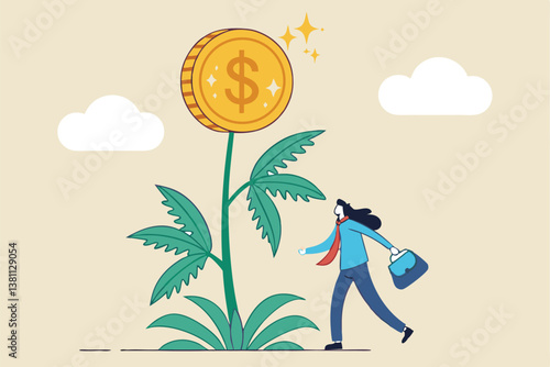 Cannabis business, ganja, marijuanas for medical and therapy to make money, legal CBD medicine, alternative cannabis oil concept, businessman watering cannabis plant with dollar money earning.