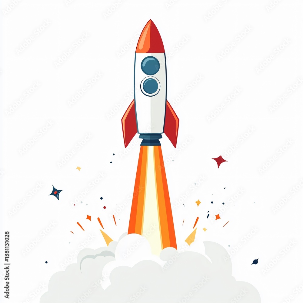 Fototapeta premium Rocket launching into space animation outer space digital art vibrant environment aerial view exploration concept