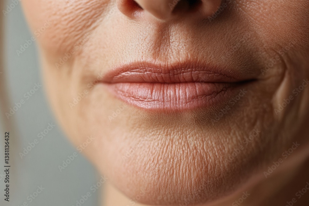 Obraz premium Close-up of mature caucasian female face with wrinkles and natural skin texture