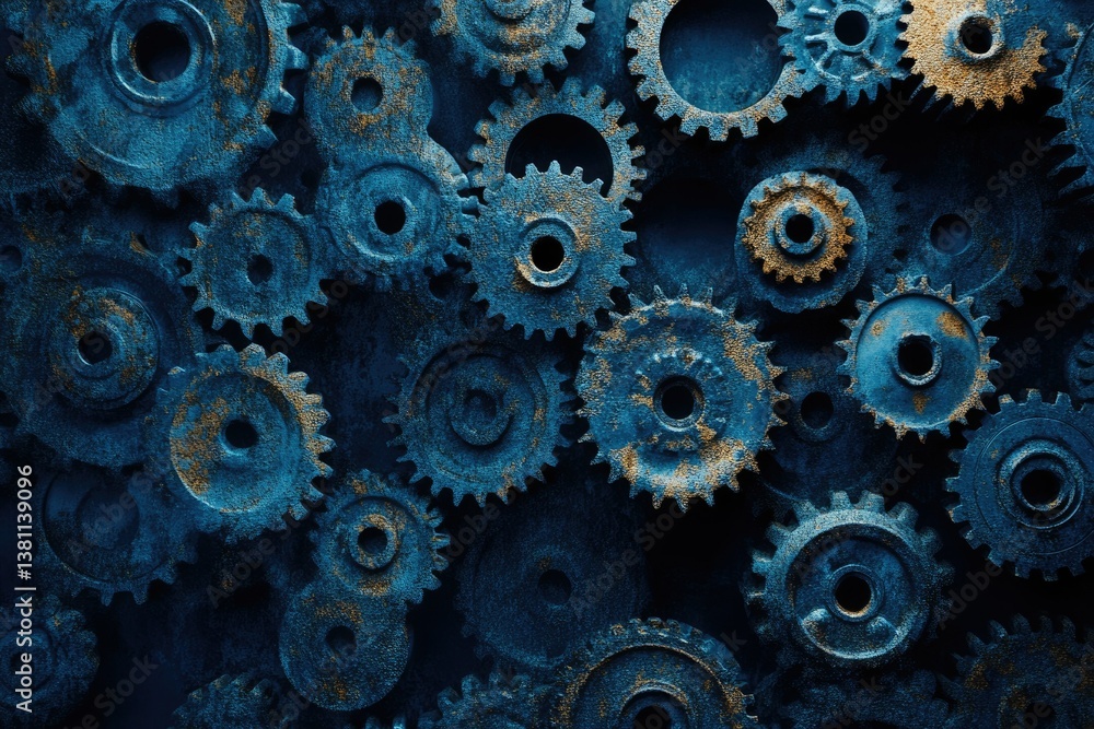 A close-up shot of intricately meshed, rusty gears, showcasing their industrial texture and aged metallic beauty. A close-up shot of intricately meshed, rusty gears, showcasing their industrial texture and aged metallic beauty.