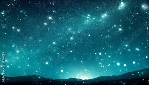 animated turquoise starry night sky background with sparkling particles