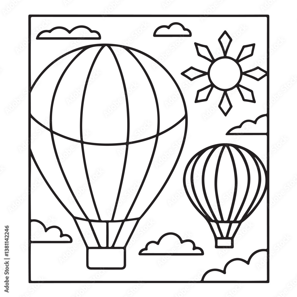Fototapeta premium Summer Coloring Pages, bold & easy coloring page, summer background, summer food, Summer vacation, Hand drawn coloring page, Summer set of icons, Travel, beach, summer holidays, Vector illustration
