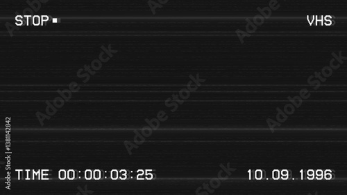 VHS video background. Glitch VHS effect with white noise. No signal, retro tape rewind frame. Old video effect on dark background. Vector