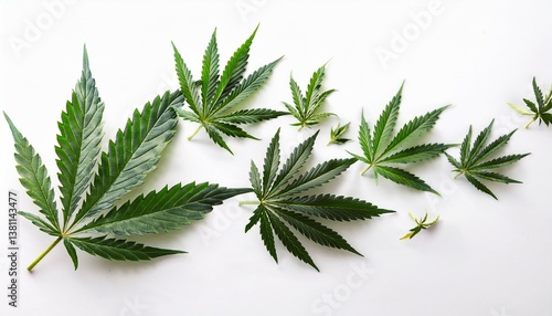cannabis leaves falling isolated on white background