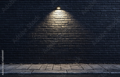 Dark brick wall illuminated by a street lamp at night
