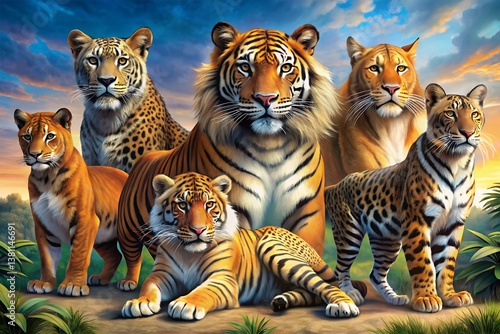 Striped feline predator, a wild Bengal tiger head