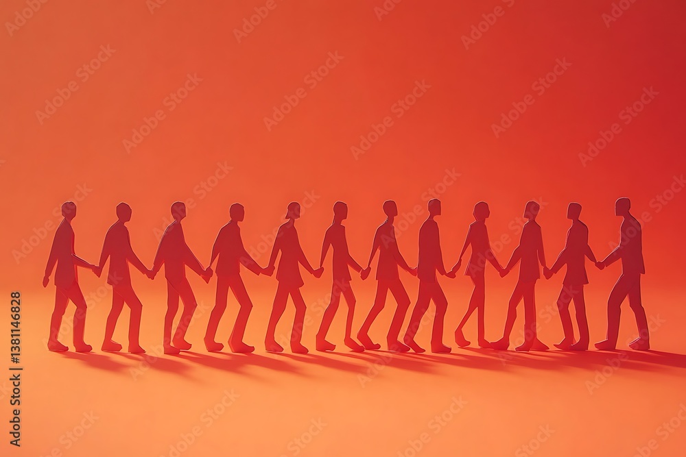 Connected Paper People Walking Forward Together Connected Paper People Walking Forward Together