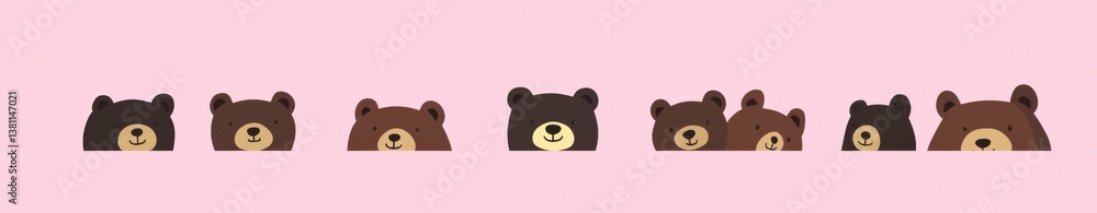 Obraz premium Eight Brown and Black Pixel Art Bear Heads on Pink Background