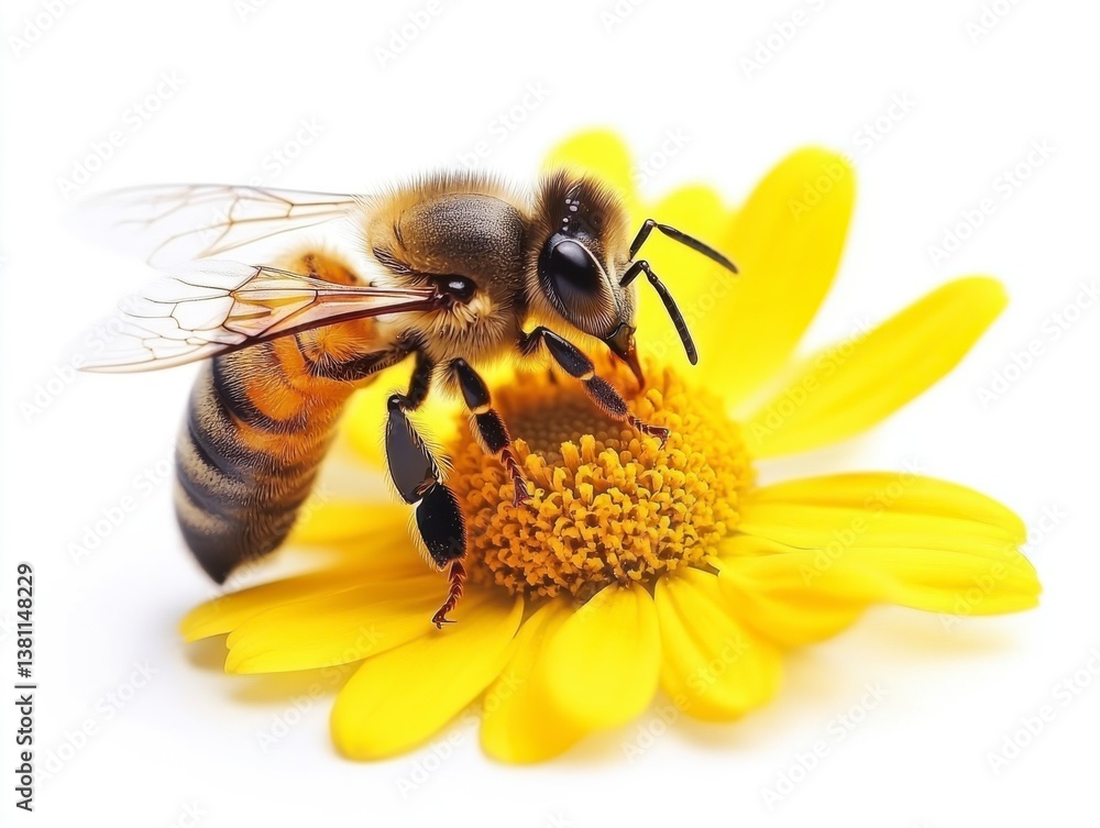 Honeybee on Yellow Daisy Flower Close Up Honeybee on Yellow Daisy Flower Close Up
