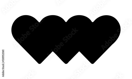 Triple Heart Shape Three Black Love Symbol Group Silhouette Vector Illustration Design