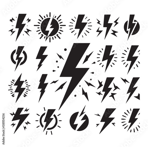 Lightning bolt icons silhouette set Vector Illustration design.