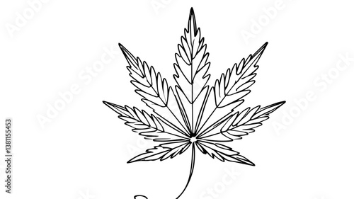 one line drawing of a fresh cannabis leaf