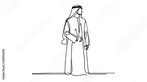 arab man in traditional outfit one continuous line drawing