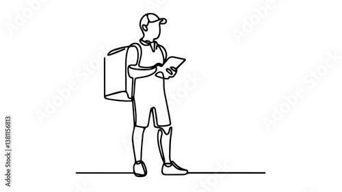 minimalist continuous one line drawing illustration of a delivery man