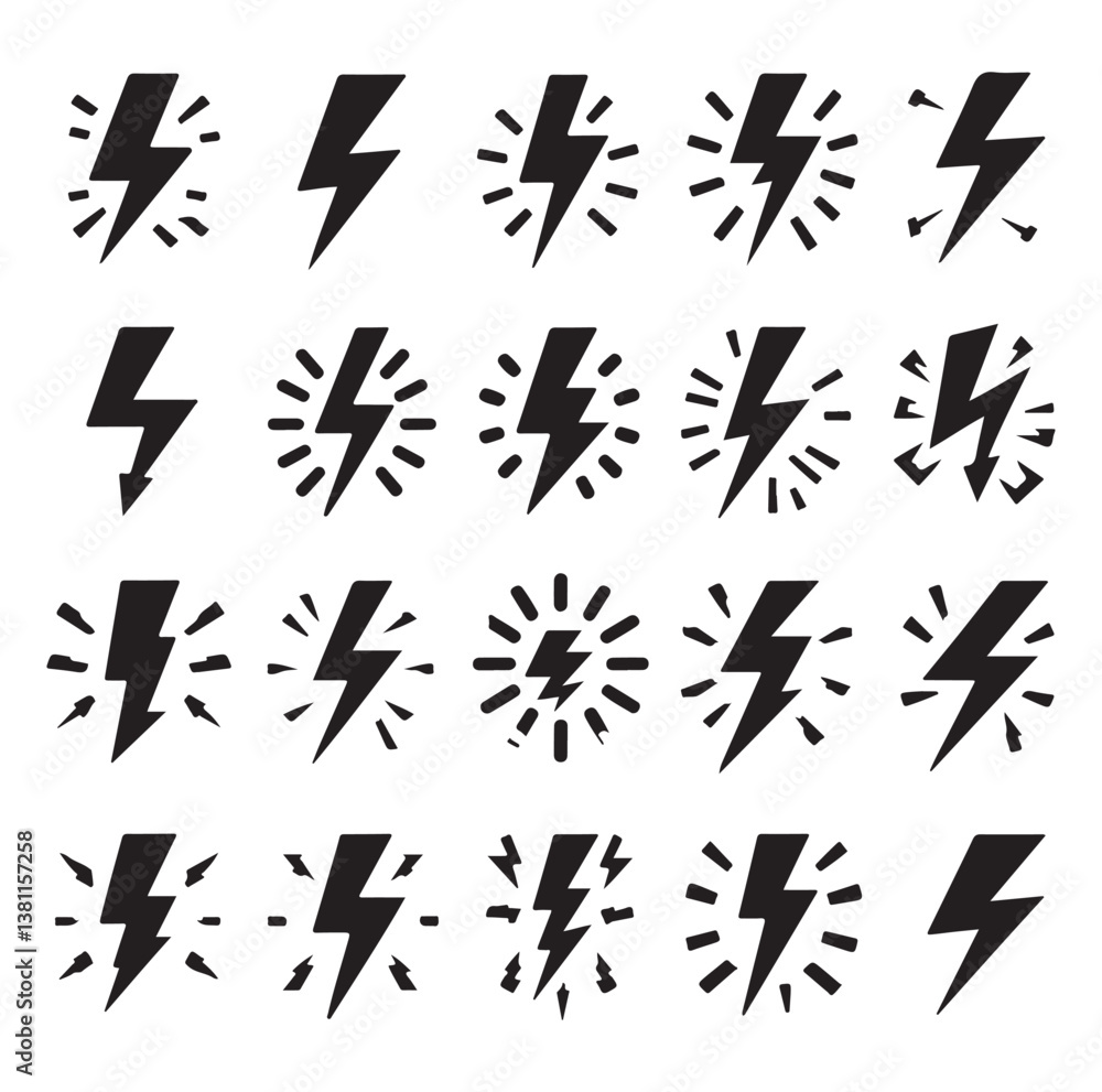 Lightning bolt icons silhouette set Vector Illustration design. Lightning bolt icons silhouette set Vector Illustration design.